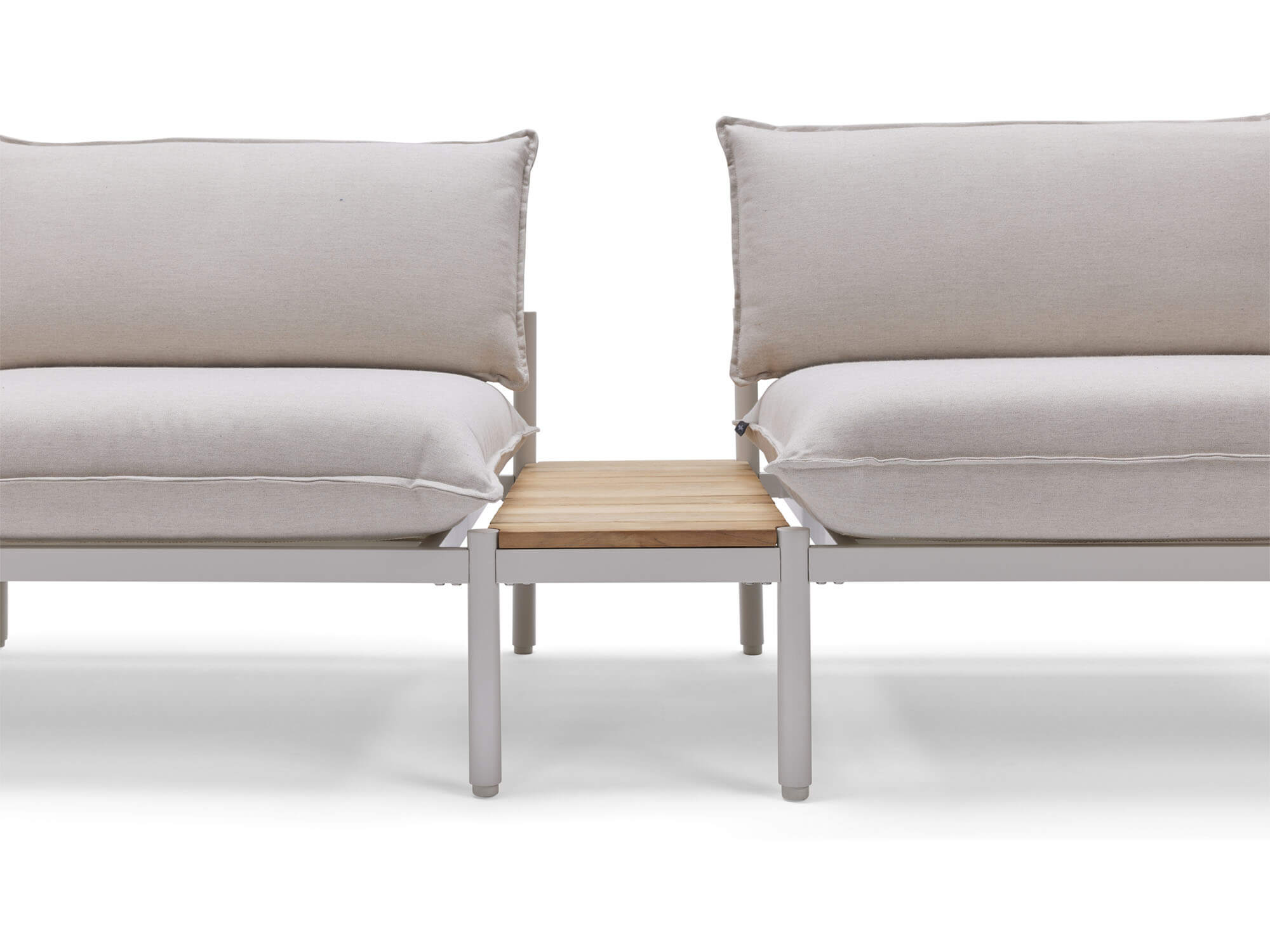 Front view of wood and white small outdoor end table